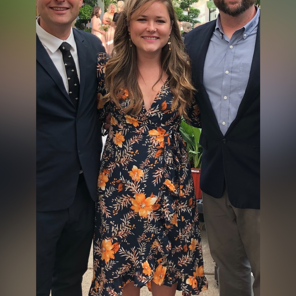 Such a cute Francesca’s floral wrap dress—so versatile can be worn spring-Fall!